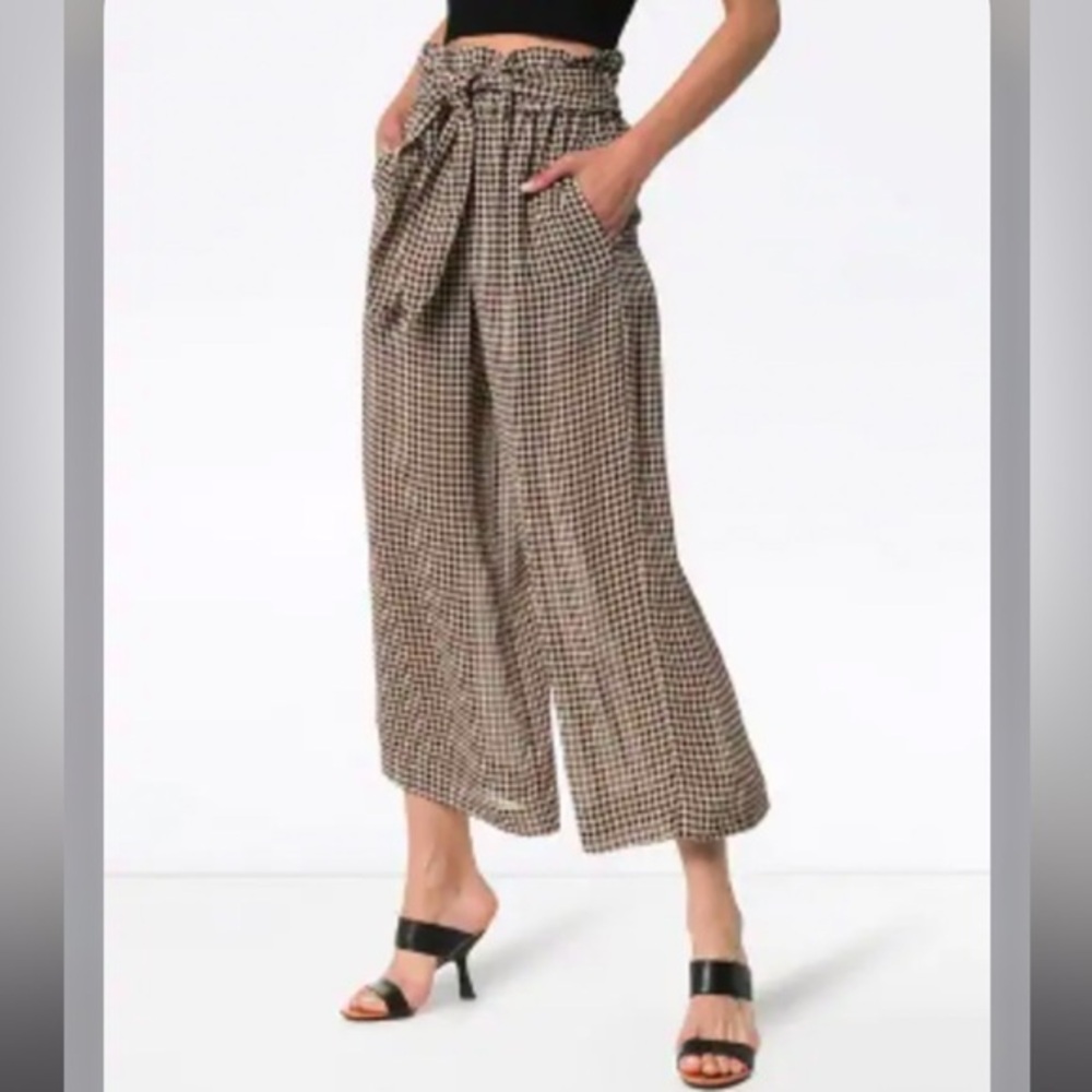 Nanushka High Waisted Check Crop Paperbag Pants